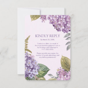 Cartão RSVP Casamento de Flores de Hydrangea Lavanda de Aquare