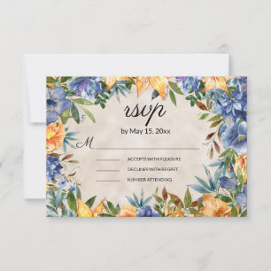 Cartão RSVP Casamento de Flores de Laranja Azul Elegante Lírio