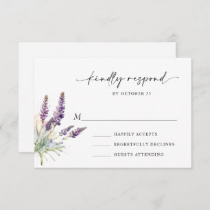 Cartão RSVP Casamento de Flores de Lavanda de Aquarela Elegant