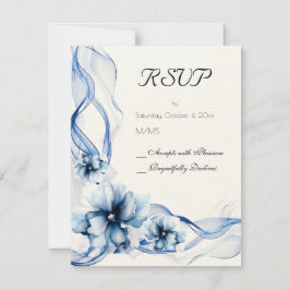 Cartão RSVP Casamento de Flores de Marinho Azul Elegante Dusty