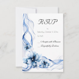 Cartão RSVP Casamento de Flores de Marinho Azul Elegante Dusty