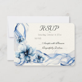 Cartão RSVP Casamento de Flores de Marinho Azul Elegante Dusty