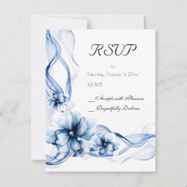 Cartão RSVP Casamento de Flores de Marinho Azul Elegante Dusty