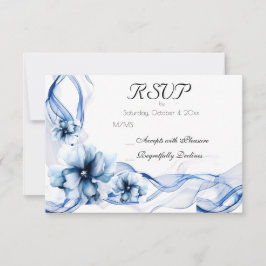 Cartão RSVP Casamento de Flores de Marinho Azul Elegante Dusty