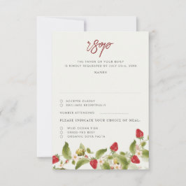 Cartão RSVP Casamento de Flores de Morango Selvagens Vermelhas