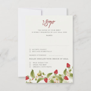 Cartão RSVP Casamento de Flores de Morango Selvagens Vermelhas
