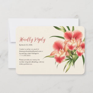 Cartão RSVP Casamento de Flores de Orquídeas Vermelhas Elegant