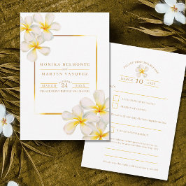 Cartão RSVP Casamento de flores de ouro branco Frangipani