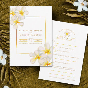 Cartão RSVP Casamento de flores de ouro branco Frangipani