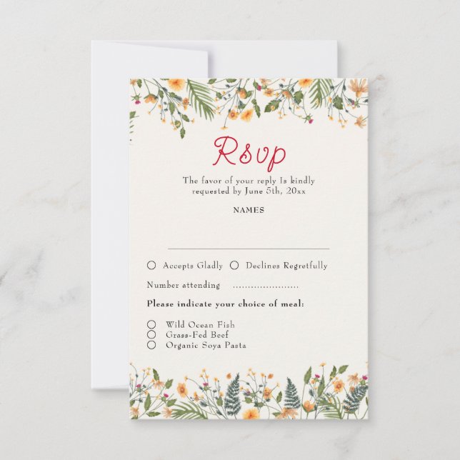 Cartão RSVP Casamento de Flores de Pedônias de Daffodils Botân (Frente)
