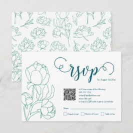 Cartão RSVP Casamento de Flores de Peônias Desenhadas em Mão V