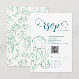 Cartão RSVP Casamento de Flores de Peônias Desenhadas em Mão V