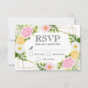 Cartão RSVP Casamento de Flores de Verão Rosa e Amarelo