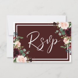 Cartão RSVP Casamento de Flores de Vinho Vermelho e Flores de 