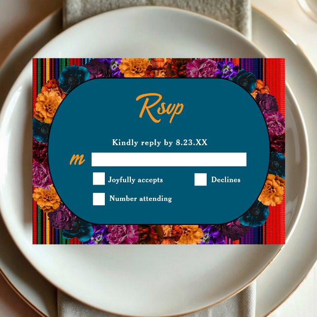 Cartão RSVP Casamento de flores mexicanas modernas (Criador carregado)