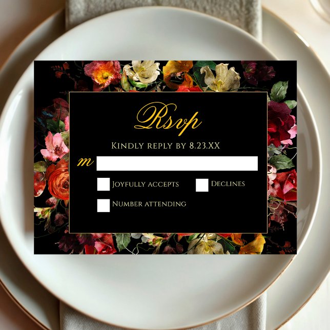 Cartão RSVP Casamento de flores modernas e elegantes (Criador carregado)