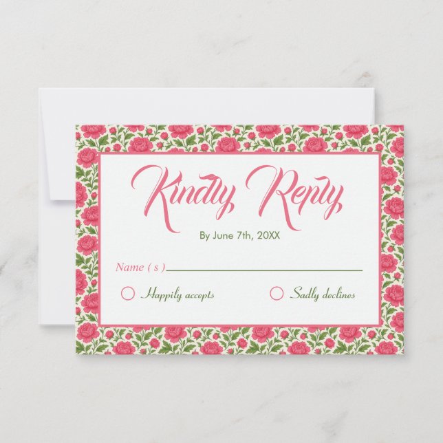 Cartão RSVP Casamento de Flores Românticas Rosa (Frente)