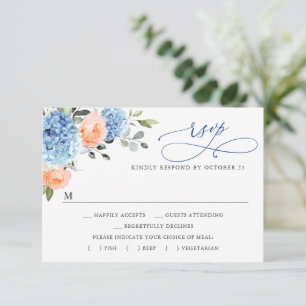 Cartão RSVP Casamento de Flores Rosa-Rosa Azul Hydrangea Blush