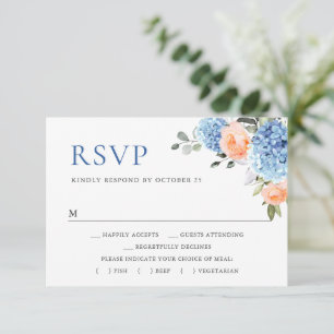 Cartão RSVP Casamento de Flores Rosa-Rosa Azul Hydrangea Blush