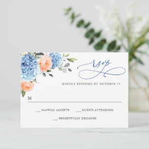 Cartão RSVP Casamento de Flores Rosa-Rosa Azul Hydrangea Blush