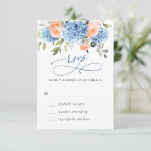 Cartão RSVP Casamento de Flores Rosa-Rosa Azul Hydrangea Blush
