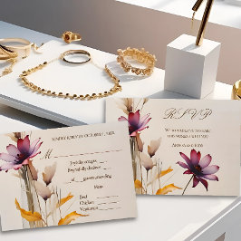 Cartão RSVP Casamento de flores roxas de cor d'água minimalist