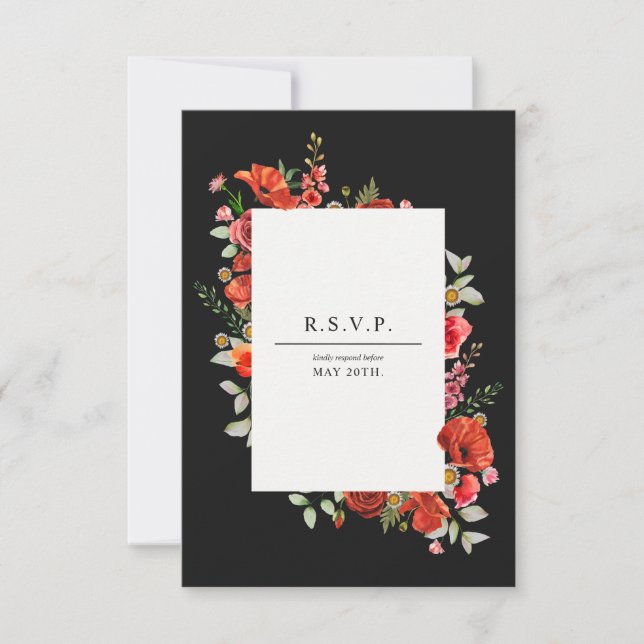 Cartão RSVP Casamento de Flores Selvagens Botânicas Escuras (Frente)