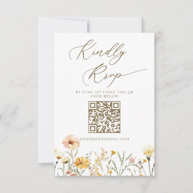 Cartão RSVP Casamento de Flores Selvagens de Amarelo Amarelo E (Frente)