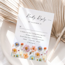 Cartão RSVP Casamento de Flores Selvagens do Pastel Rosa-Rosa-