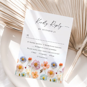 Cartão RSVP Casamento de Flores Selvagens do Pastel Rosa-Rosa-