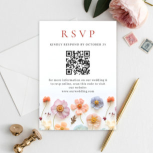 Cartão RSVP Casamento de Flores Selvagens do Pastel Rosa-Rosa-