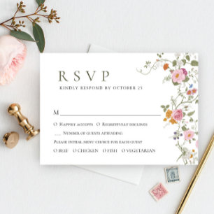 Cartão RSVP Casamento de Flores Selvagens do Pastel Rosa-Rosa-
