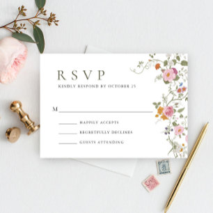 Cartão RSVP Casamento de Flores Selvagens do Pastel Rosa-Rosa-