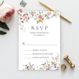 Cartão RSVP Casamento de Flores Selvagens do Pastel Rosa-Rosa-