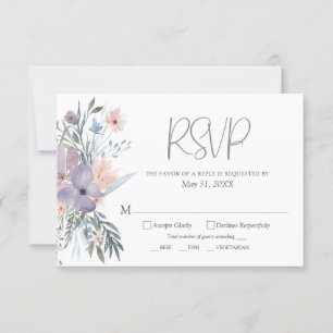 Cartão RSVP Casamento de Flores Selvagens Florais Elegante Wat