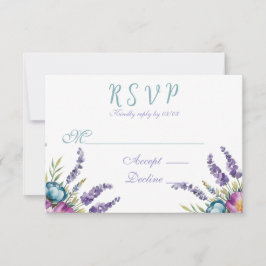 Cartão RSVP Casamento de flores selvagens roxas turquesas