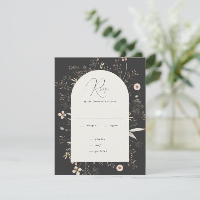 Cartão RSVP Casamento de Flores Silvestres Arco Boho (Em pé/Frente)