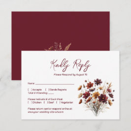 Cartão RSVP Casamento de Flores Silvestres Boho Chic Burgundy 