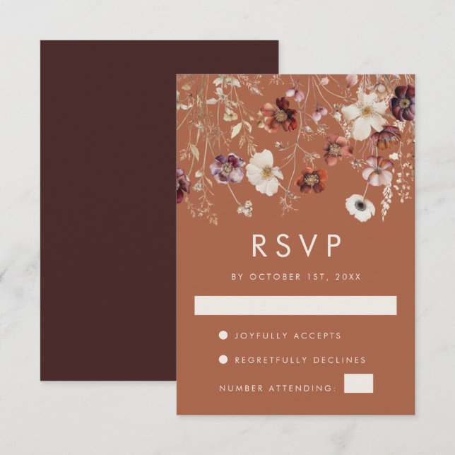 Cartão RSVP Casamento de Flores Silvestres Boho Outono (Frente/Verso)