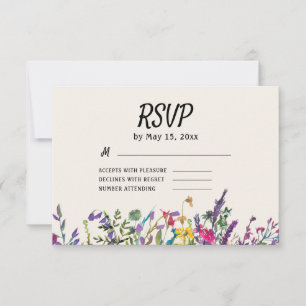 Cartão RSVP Casamento de Flores Silvestres em Aquarela