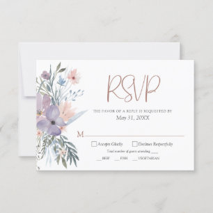 Cartão RSVP Casamento de Flores Silvestres em Aquarela