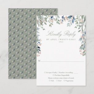 Cartão RSVP Casamento de Flores Silvestres em Verde Salvia