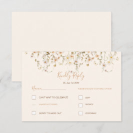 Cartão RSVP Casamento de Flores Silvestres Marfim e Bege Rosad
