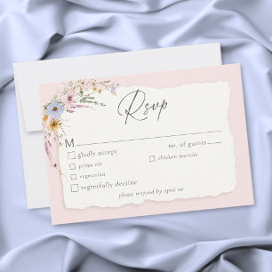 Cartão RSVP Casamento de Flores Silvestres Românticas Rosa Beg