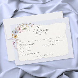 Cartão RSVP Casamento de Flores Silvestres Romântico Azul Poei
