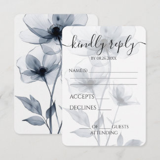 Cartão RSVP Casamento de Flores Translúcidas Azuis Personaliza