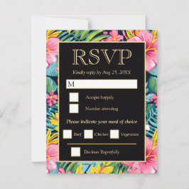 Cartão RSVP Casamento de Flores Tropicais Brilhantes e Elegant