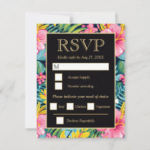 Cartão RSVP Casamento de Flores Tropicais Brilhantes e Elegant