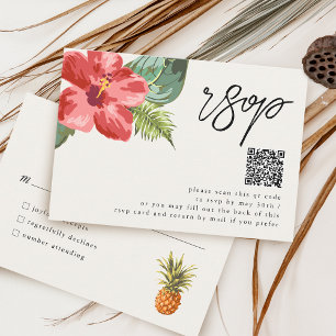 Cartão RSVP Casamento de Flores Tropicais e Código QR