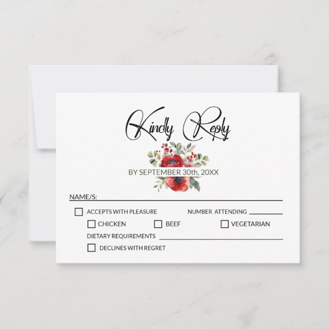 Cartão RSVP Casamento de Flores Vermelhas Poppy (Frente)